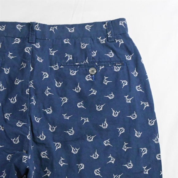 Polo Ralph Lauren 32 x 9" Navy Blue All Over Swordfish Linen Chino Shorts - Picture 4 of 5